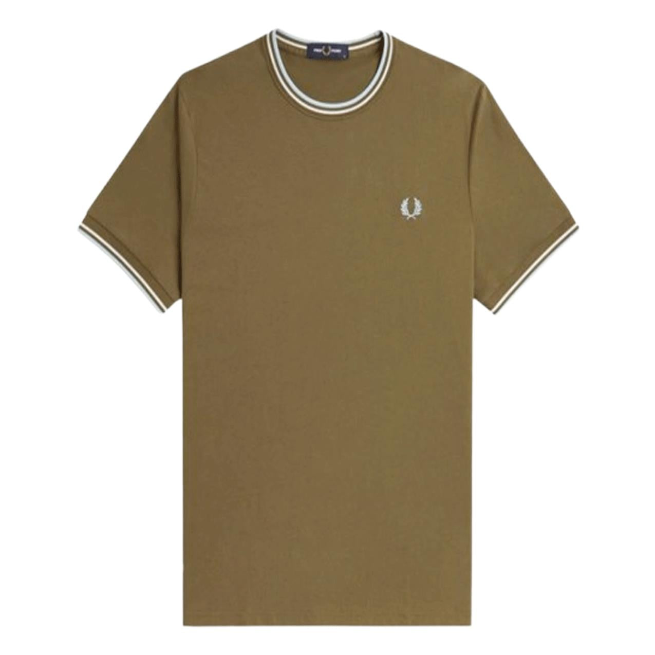 Fred Perry Twin Tipped Tee Green Cotton Men's T-Shirt - Classic Fit Top