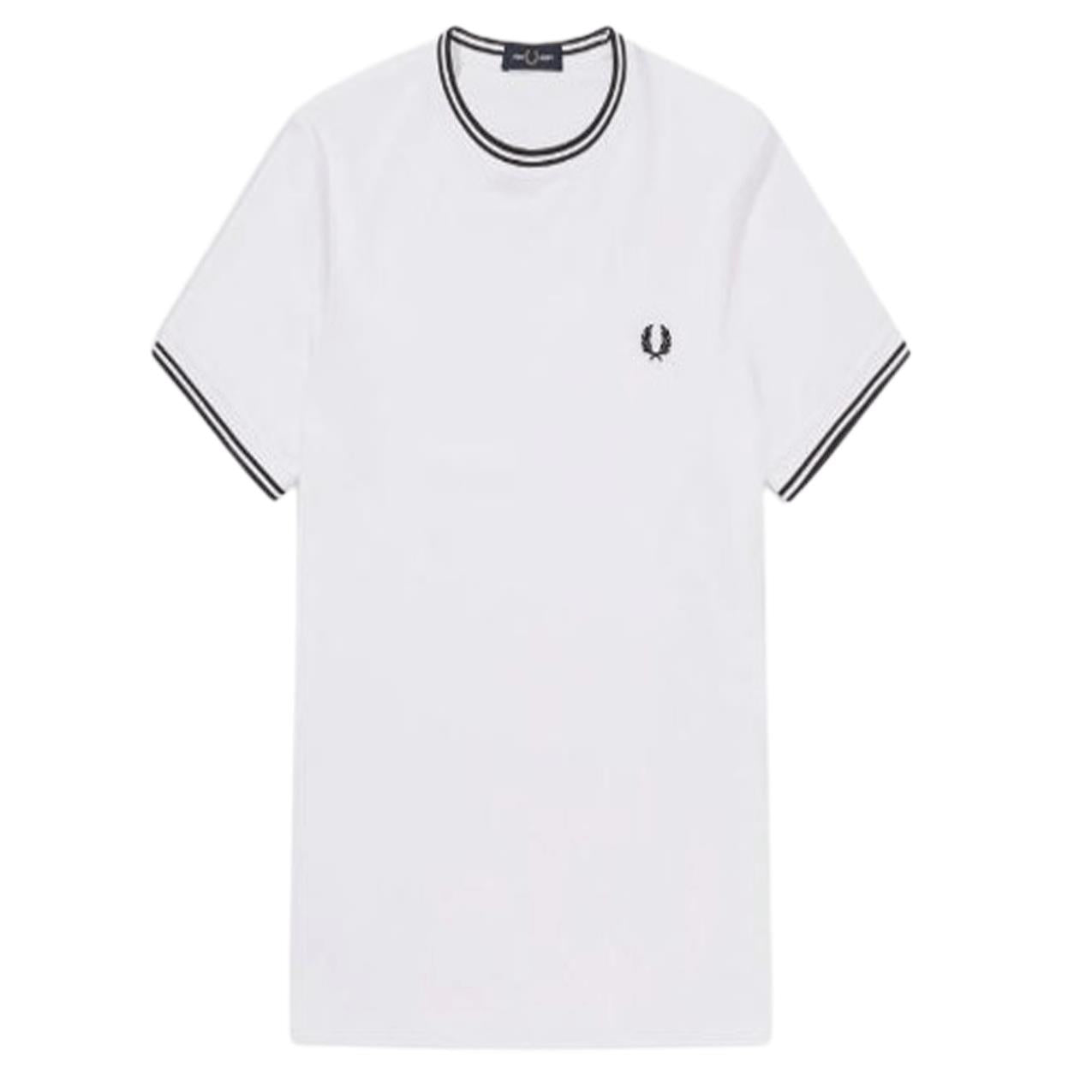 Fred Perry Men's Twin Tipped Tee White Crew Neck T-Shirt - Classic Style