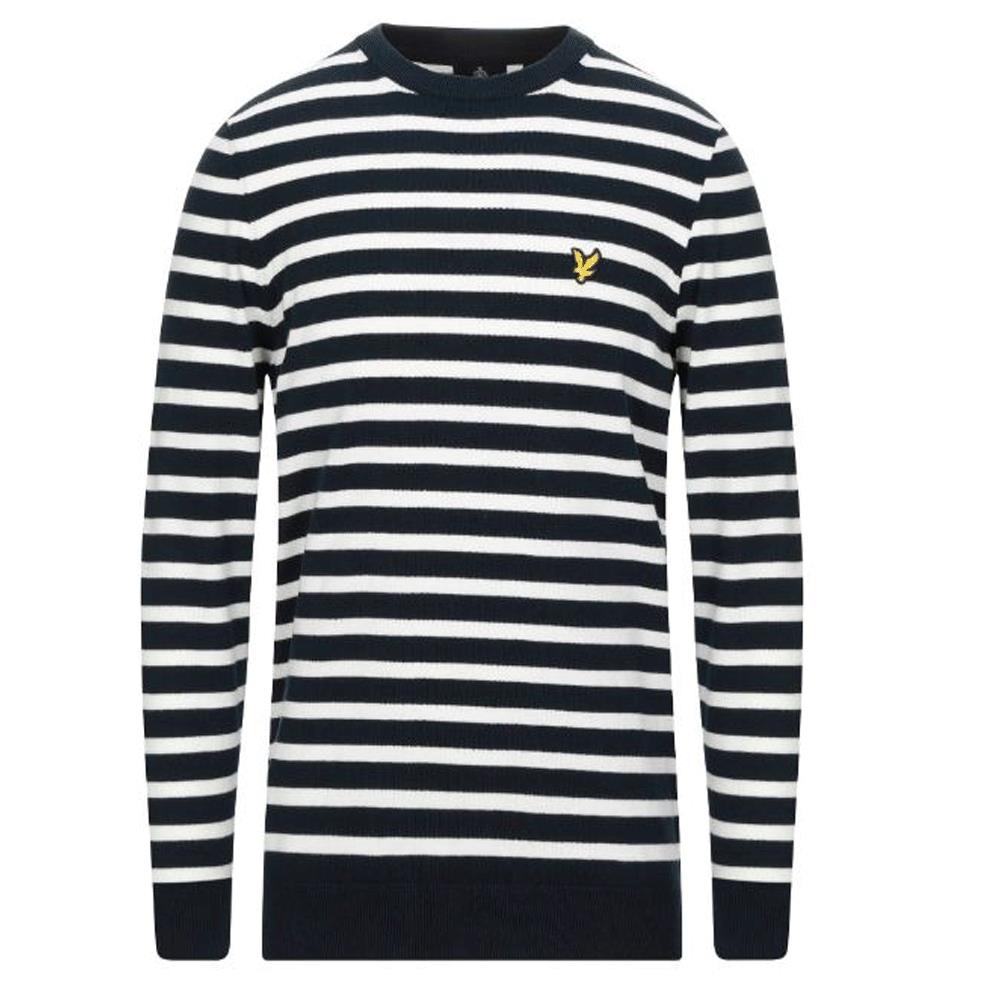 LYLE & SCOTT Navy Breton Stripe Jumper Men's Casual Sweater Top Size