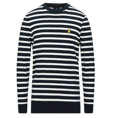 LYLE & SCOTT Navy Breton Stripe Jumper Men's Casual Sweater Top Size