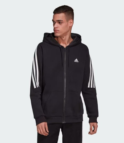 Adidas 3 STRIPE FULL ZIP HOOD BLACK