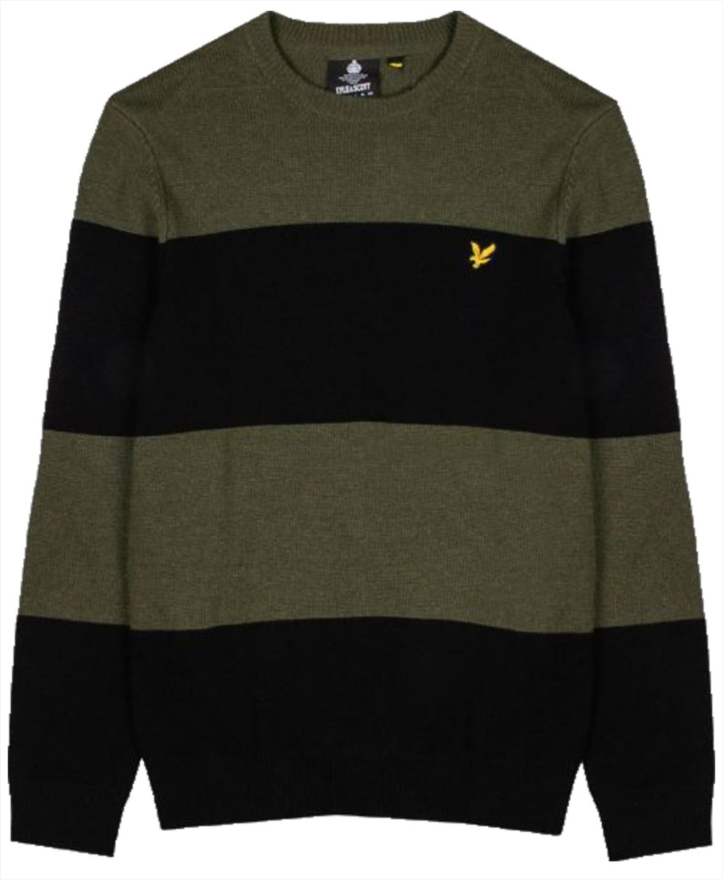 Lyle & Scott Jumper Wide Stripe Pullover Mens Green/Black Casual Jumper Stripey