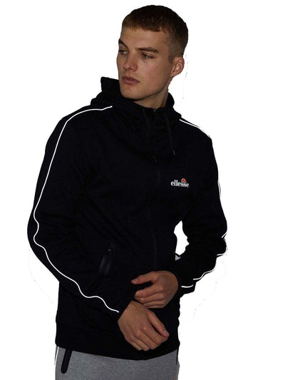 Ellesse Mens Hoodie Full Zip Tracksuit Top Ornari Black Hoody Hood Black Cotton - MRGOUTLETS