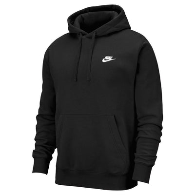 Nike Mens Hoodie Black Gym Pullover Hoodie Club Fleece Hoodie Black Running Top - MRGOUTLETS