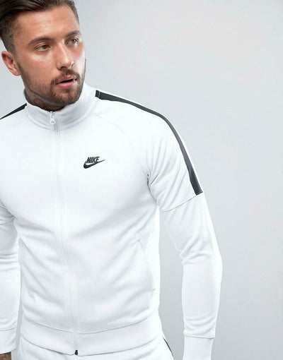 Nike Jacket White Mens Tribute Track Top Full Zip Jacket White Gym Running Top - MRGOUTLETS