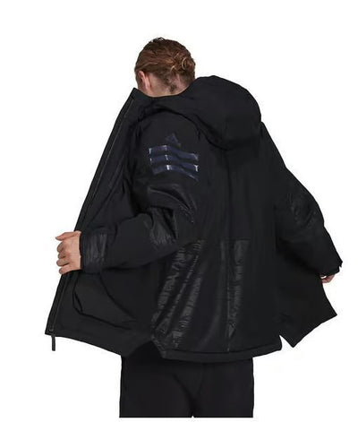 Adidas Mens Jacket Coat Polyester Black Winter Jacket Long Sleeve Hooded Coat - MRGOUTLETS
