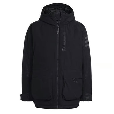 Adidas Mens Jacket Coat Polyester Black Winter Jacket Long Sleeve Hooded Coat - MRGOUTLETS