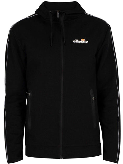 Ellesse Mens Hoodie Full Zip Tracksuit Top Ornari Black Hoody Hood Black Cotton - MRGOUTLETS