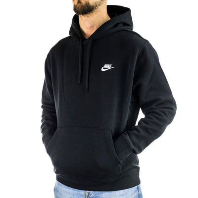 Nike Mens Hoodie Black Gym Pullover Hoodie Club Fleece Hoodie Black Running Top - MRGOUTLETS