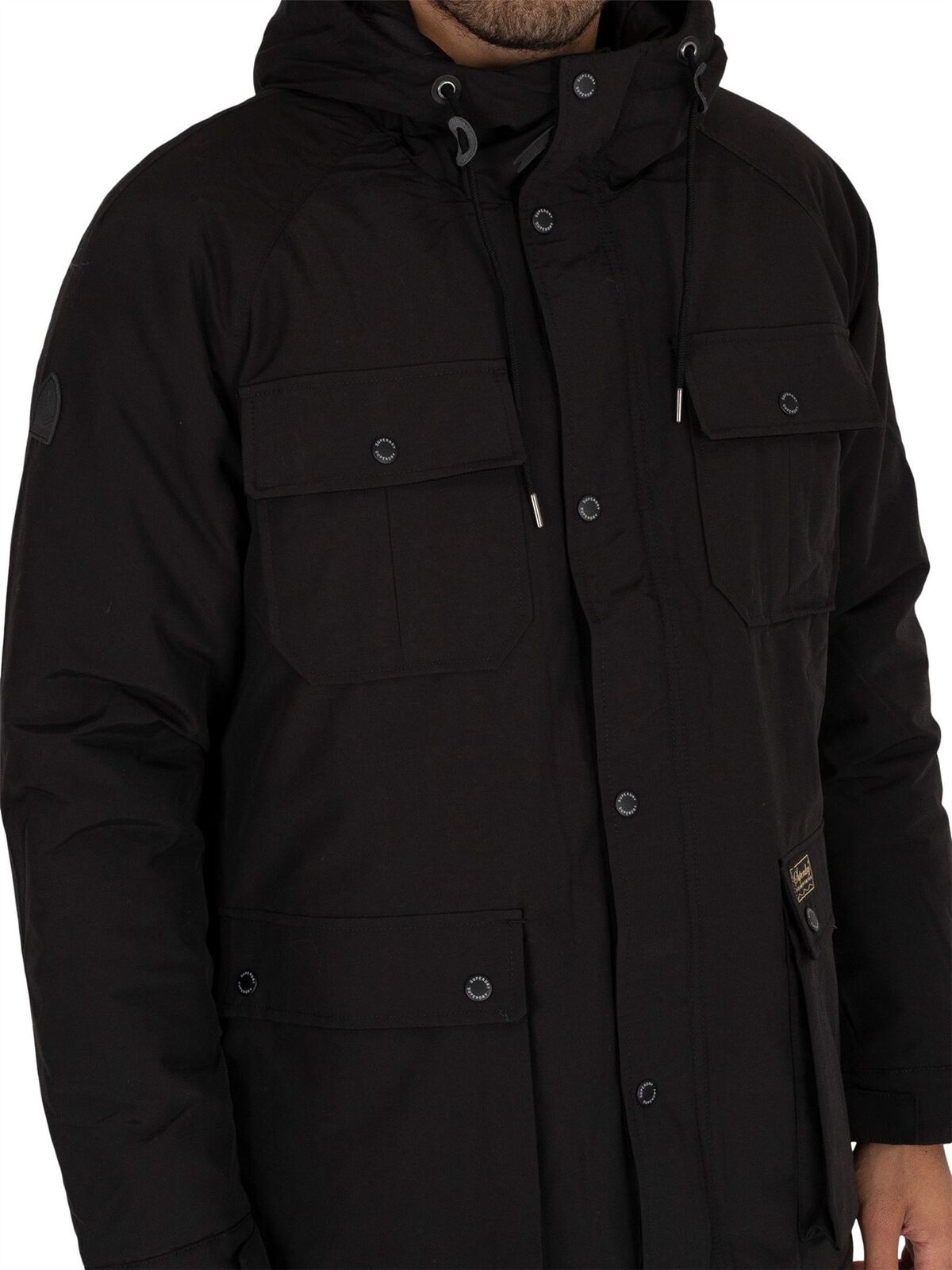 Superdry black parka mens deals