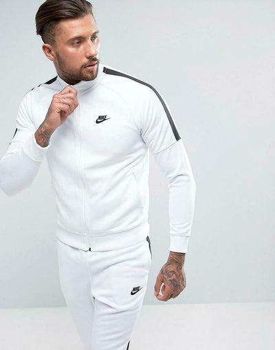 Nike Jacket White Mens Tribute Track Top Full Zip Jacket White Gym Running Top - MRGOUTLETS