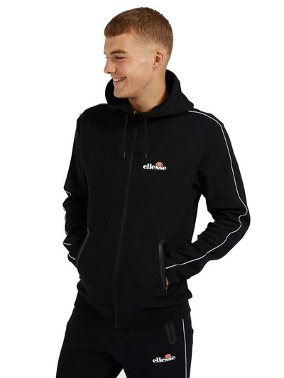 Ellesse Mens Hoodie Full Zip Tracksuit Top Ornari Black Hoody Hood Black Cotton - MRGOUTLETS