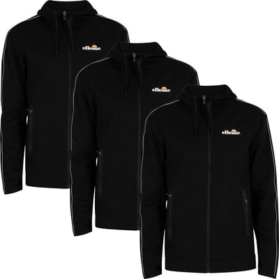 Ellesse Mens Hoodie Full Zip Tracksuit Top Ornari Black Hoody Hood Black Cotton - MRGOUTLETS