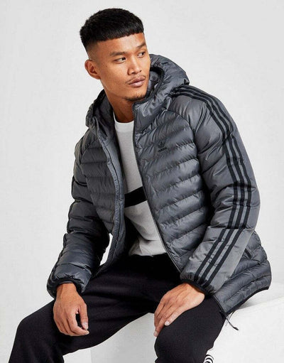 Adidas Jacket Mens Padded Jacket Coat Full Zip Dark Grey/Black Winter Jacket - MRGOUTLETS