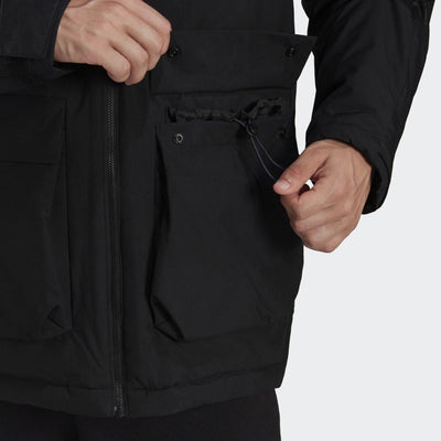 Adidas Mens Jacket Coat Polyester Black Winter Jacket Long Sleeve Hooded Coat - MRGOUTLETS