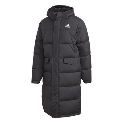 Adidas Long Coat Mens Black Long Down Parka Coat Full Zip Hooded Hiking Coat - MRGOUTLETS