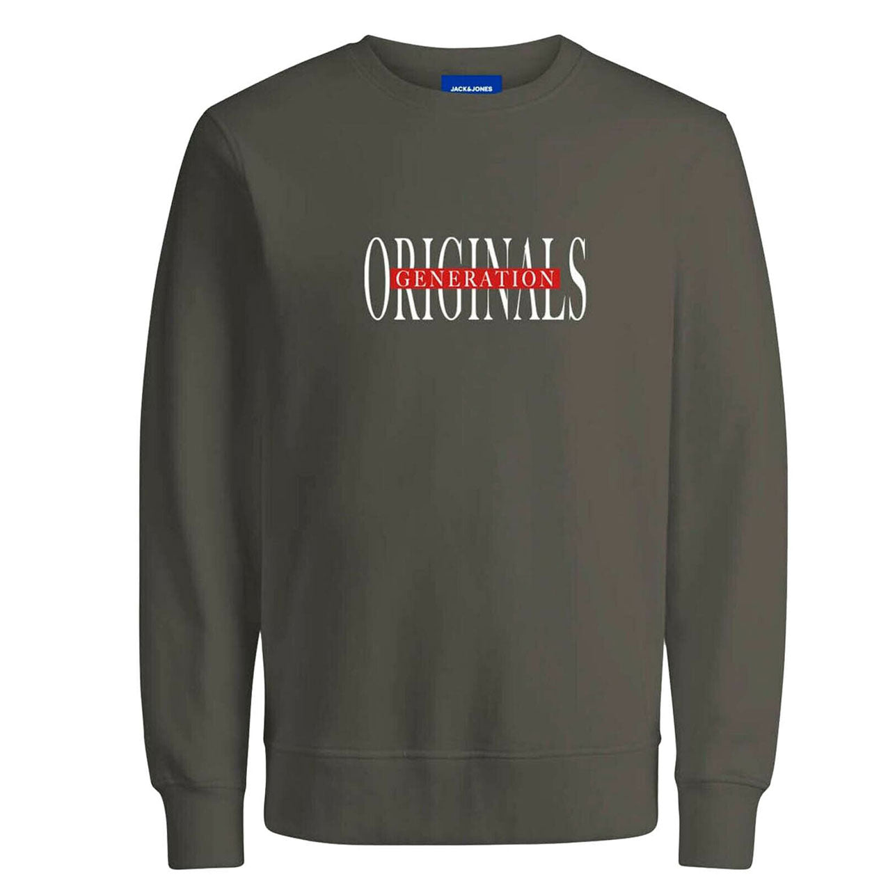 Jack&Jones Mens Sports Crew Neck Sweat Gym Pullover Casual Jumper Dusty Olive - MRGOUTLETS