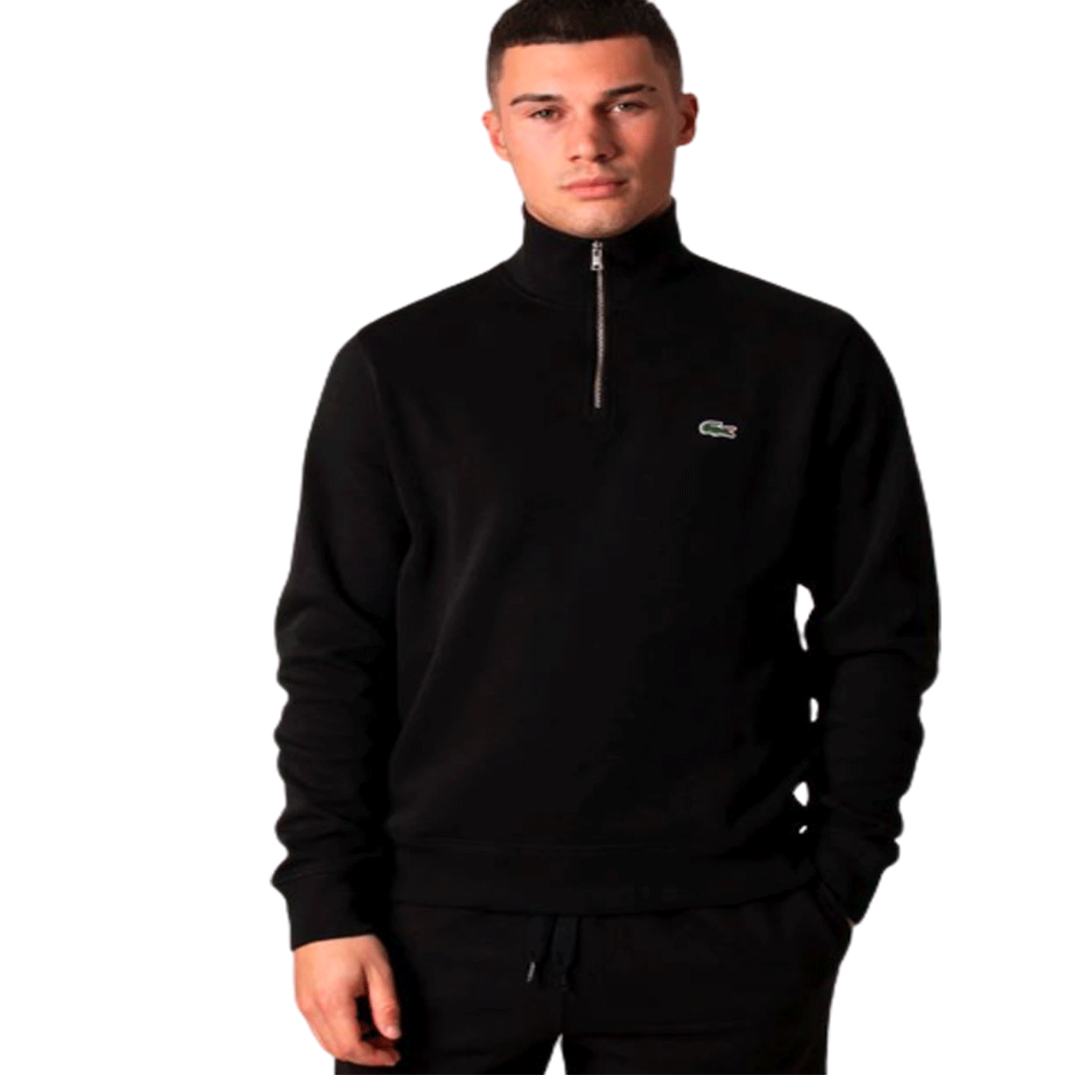 LACOSTE  QUARTER ZIP SWEAT BLACK